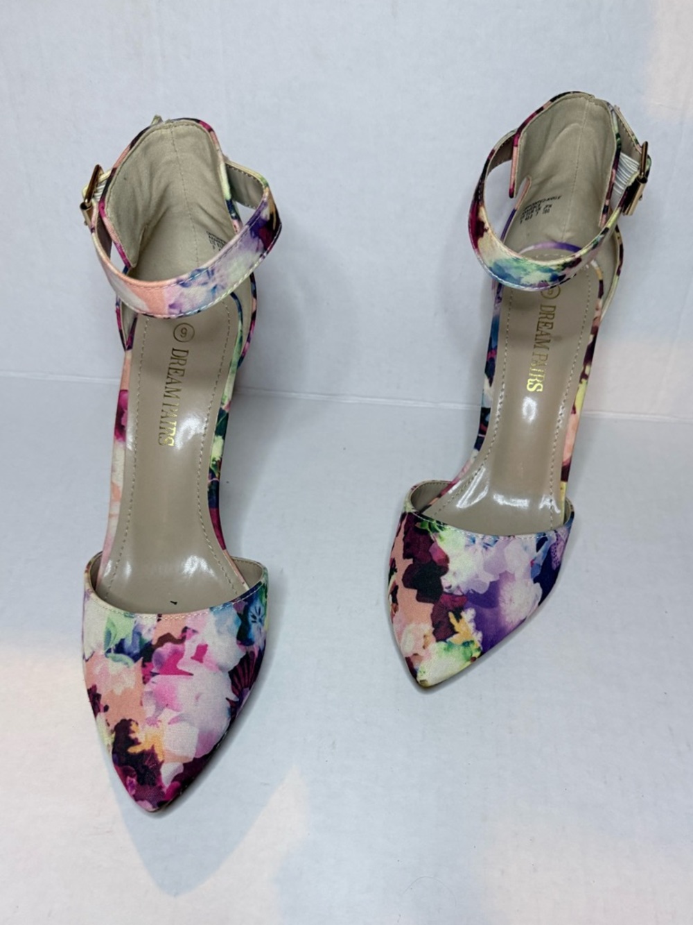 Dream Pairs Multicolor Floral Pointed-Toe Ankle-Strap Heels